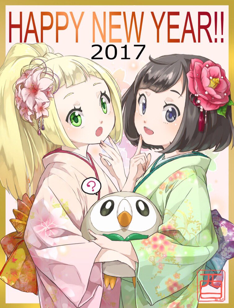 lillie, selene, and rowlet (pokemon and 1 more) drawn by oekkim