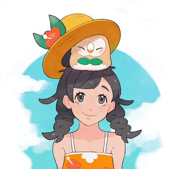 selene and rowlet (pokemon and 1 more) drawn by jaho