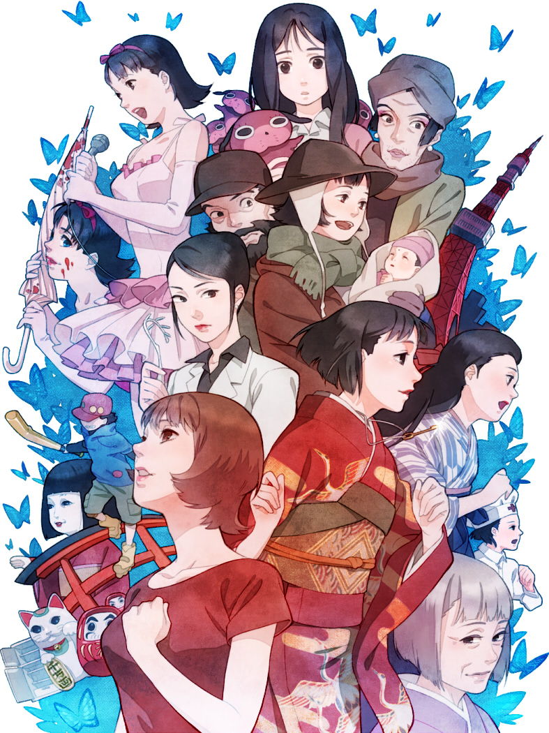 kirigoe mima, paprika, maromi, fujiwara chiyoko, kon satoshi, and 7 more (perfect blue and 5 more) drawn by esukee
