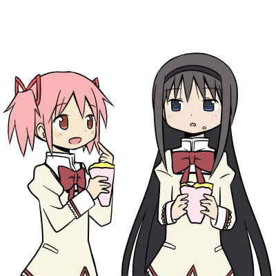 akemi homura and kaname madoka (mahou shoujo madoka magica) drawn by rikugou_(rikugou-dou)
