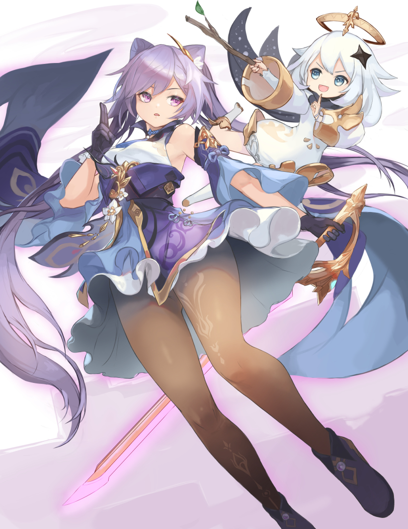 keqing and paimon (genshin impact) drawn by taba_comya