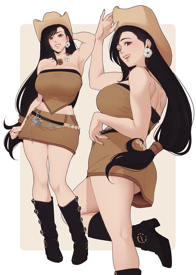 tifa lockhart and wonyoung (final fantasy and 2 more) drawn by hanpetos and xainaa