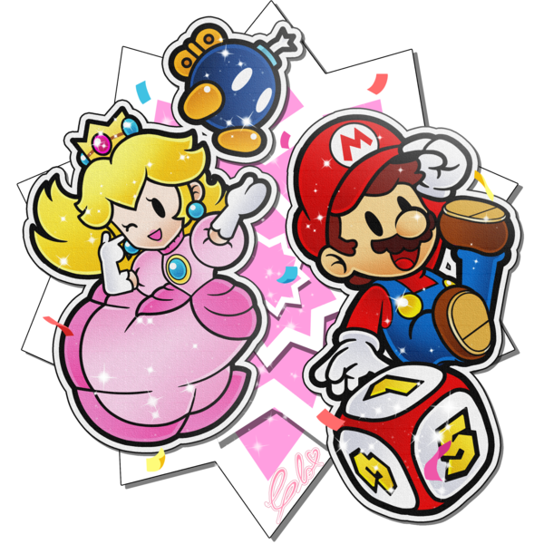 princess peach, mario, bob-omb, paper mario, and paper peach (mario and 3 more) drawn by flutterinreallife