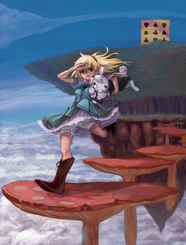alice and white rabbit (alice's adventures in wonderland) drawn by hilly_(kishou9)
