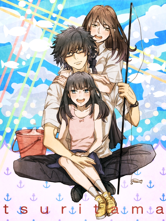 usami natsuki, usami sakura, and erika (tsuritama) drawn by tsubakiya