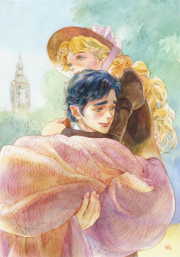 jonathan joestar and erina pendleton (jojo no kimyou na bouken and 1 more) drawn by chernotrav