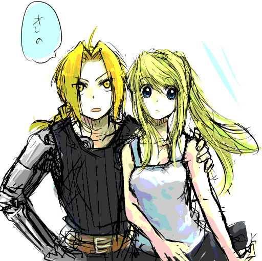 edward elric and winry rockbell (fullmetal alchemist) drawn by tsukuda0310