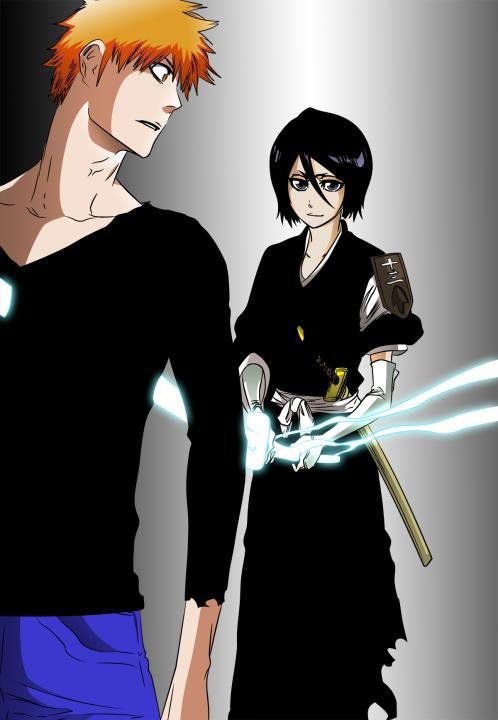 kuchiki rukia and kurosaki ichigo (bleach) drawn by kubo_tite