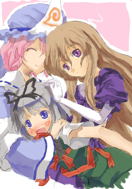 konpaku youmu, yakumo yukari, and saigyouji yuyuko (touhou) drawn by yohane