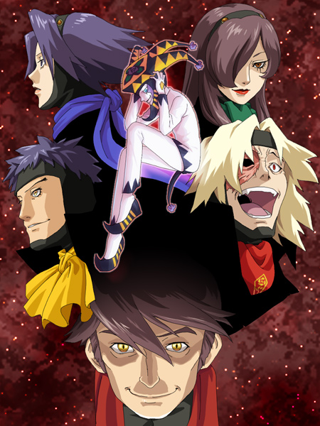 joker, nyarlathotep, yoshizaka anna, lady scorpio, kurosu junko, and 6 more (persona and 2 more) drawn by hasekura