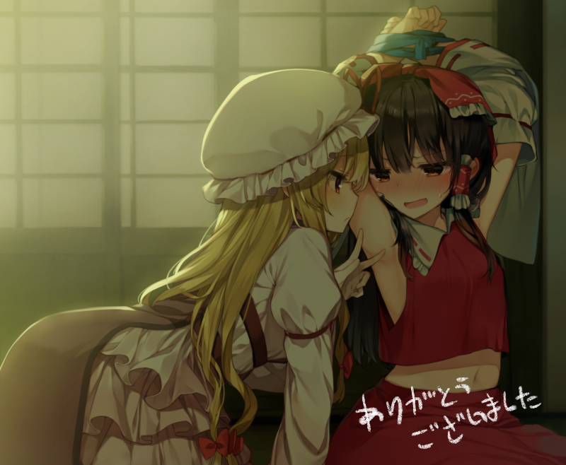 hakurei reimu and yakumo yukari (touhou) drawn by shnva