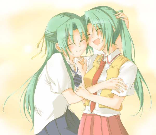 sonozaki mion and sonozaki shion (higurashi no naku koro ni) drawn by hatamichi_mihiro