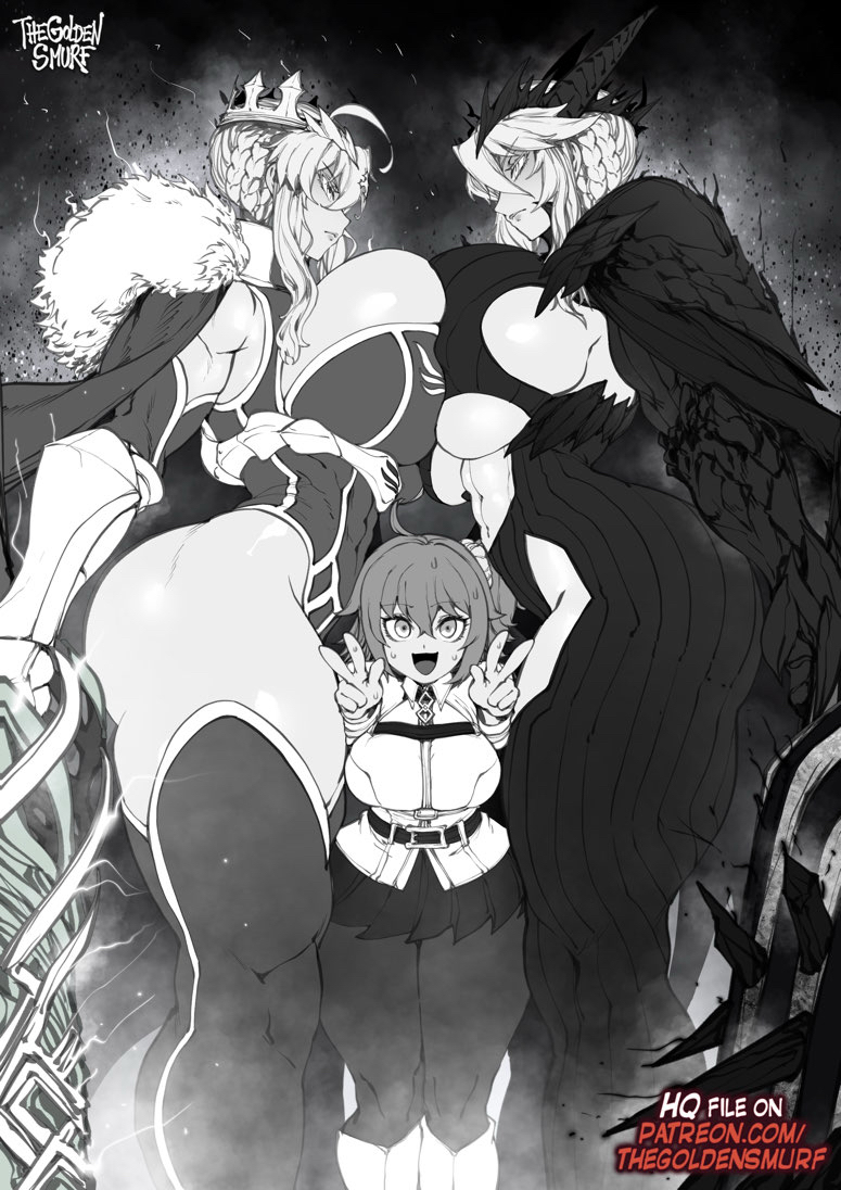 artoria pendragon and fujimaru ritsuka (fate and 1 more) drawn by the_golden_smurf