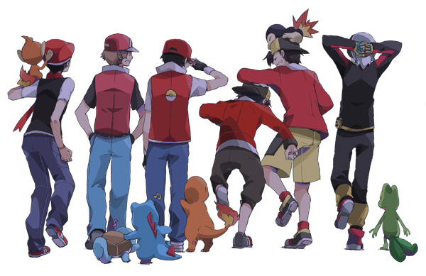 red, ethan, brendan, squirtle, cyndaquil, and 5 more (pokemon and 6 more) drawn by hiyokko_ep