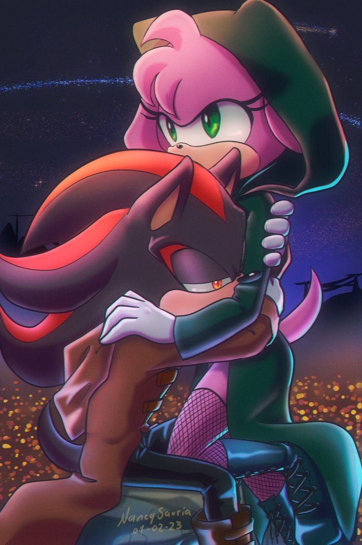 shadow the hedgehog and amy rose (sonic) drawn by nancysauria