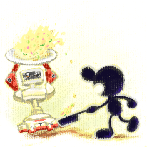 mr. game & watch and family computer robot (super smash bros. and 1 more) drawn by bone_(stare)