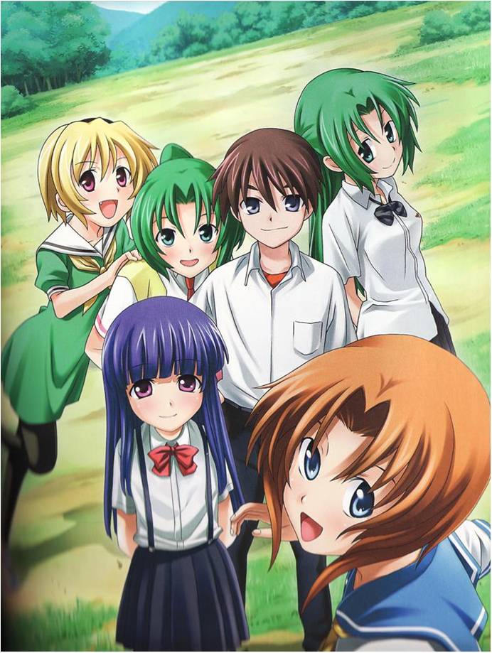 furude rika, ryuuguu rena, houjou satoko, sonozaki mion, sonozaki shion, and 1 more (higurashi no naku koro ni)