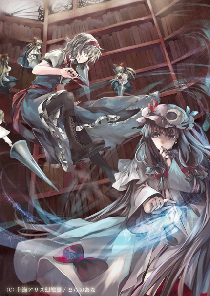 alice margatroid, patchouli knowledge, and shanghai doll (touhou) drawn by fori