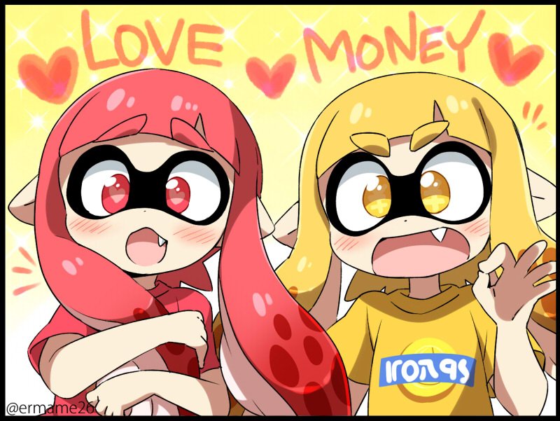 inkling player character and inkling girl (splatoon and 1 more) drawn by eromame