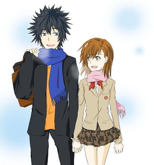 misaka mikoto and kamijou touma (toaru majutsu no index and 1 more) drawn by smallsparklers