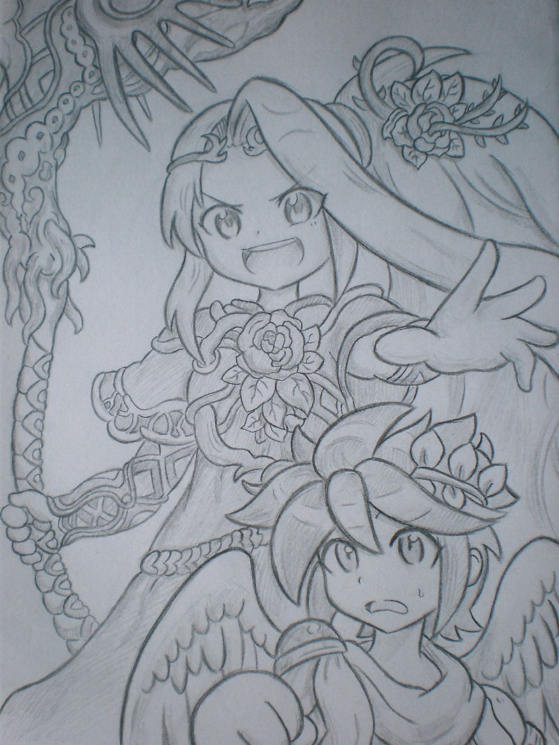 pit and viridi (kid icarus and 1 more) drawn by bansyo31