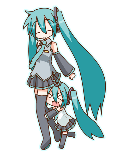 hatsune miku and chibi miku (vocaloid) drawn by minami_(colorful_palette)