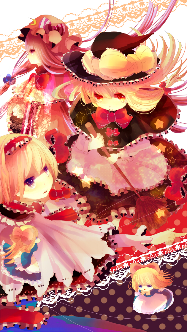 kirisame marisa, alice margatroid, patchouli knowledge, and shanghai doll (touhou) drawn by hiyuu_(hiyualice)