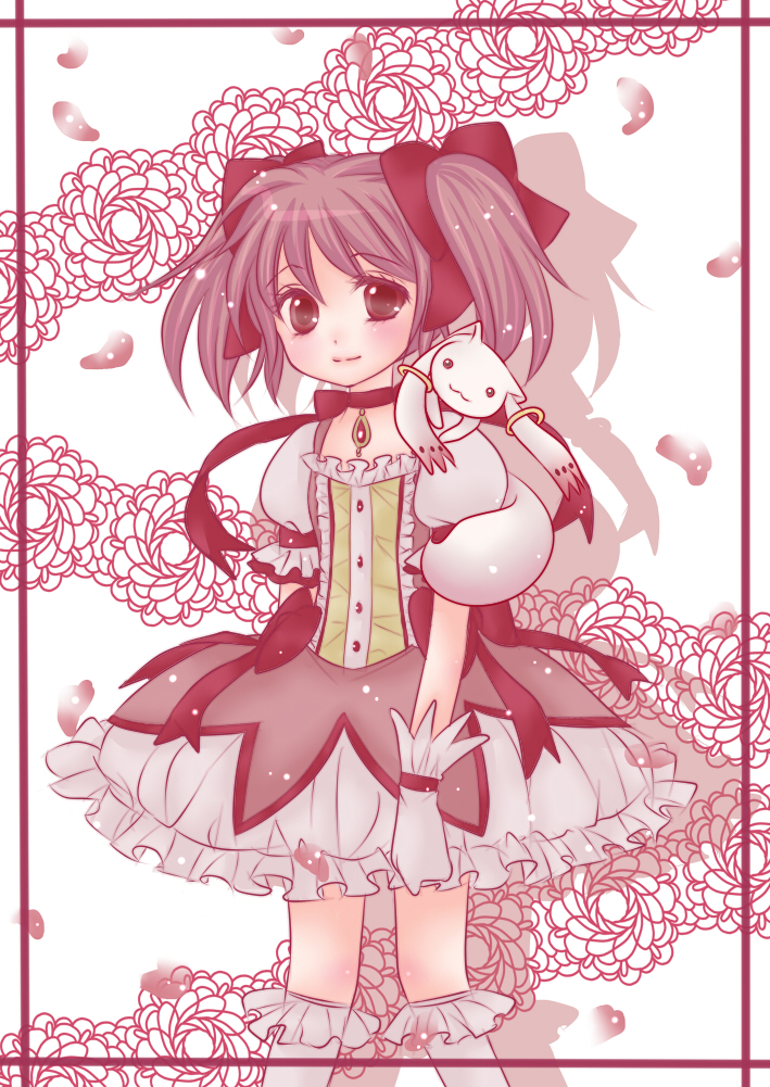 kaname madoka and kyubey (mahou shoujo madoka magica) drawn by murasaki_gohan