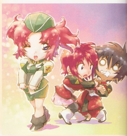 lunamaria hawke, shinn asuka, and meyrin hawke (gundam and 2 more)