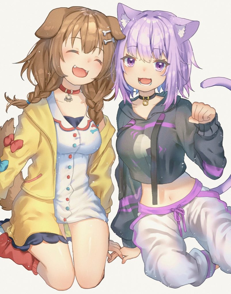 nekomata okayu and inugami korone (hololive) drawn by komadori_ui