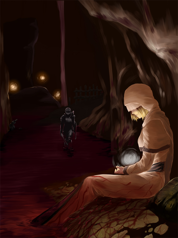 slayer of demons, garl vinland, and maiden astraea (demon's souls) drawn by sasasayama