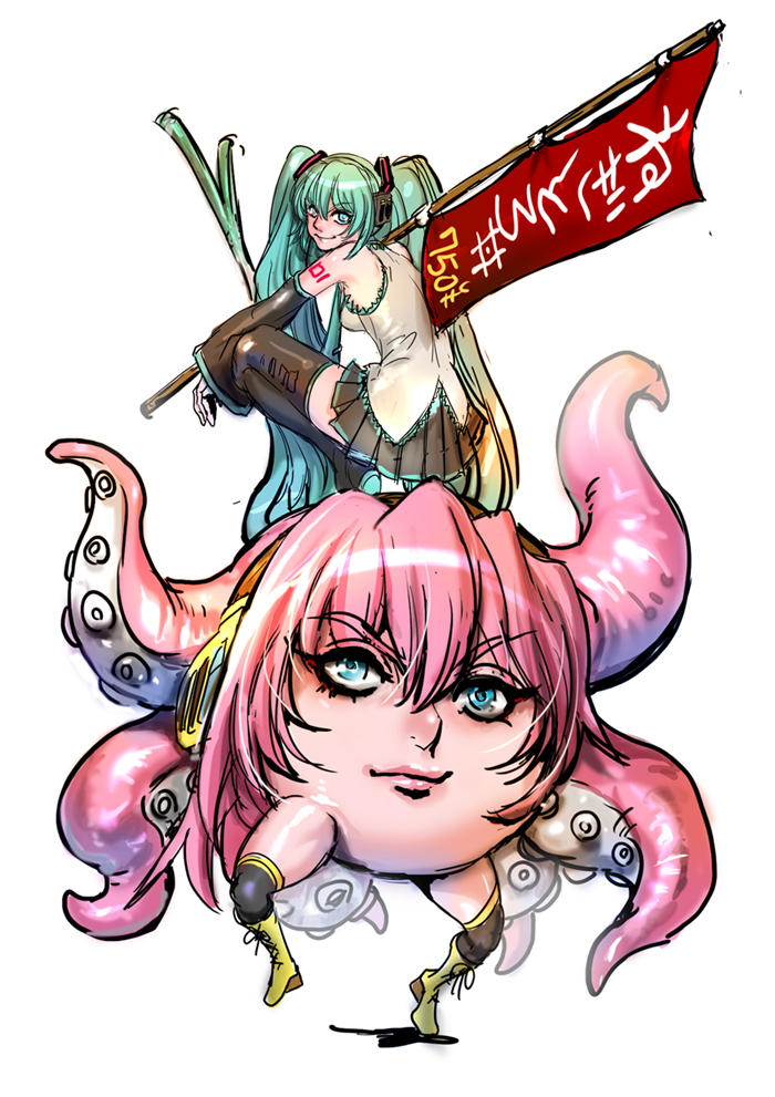 hatsune miku, megurine luka, and takoluka (vocaloid) drawn by yumeji_kiriko