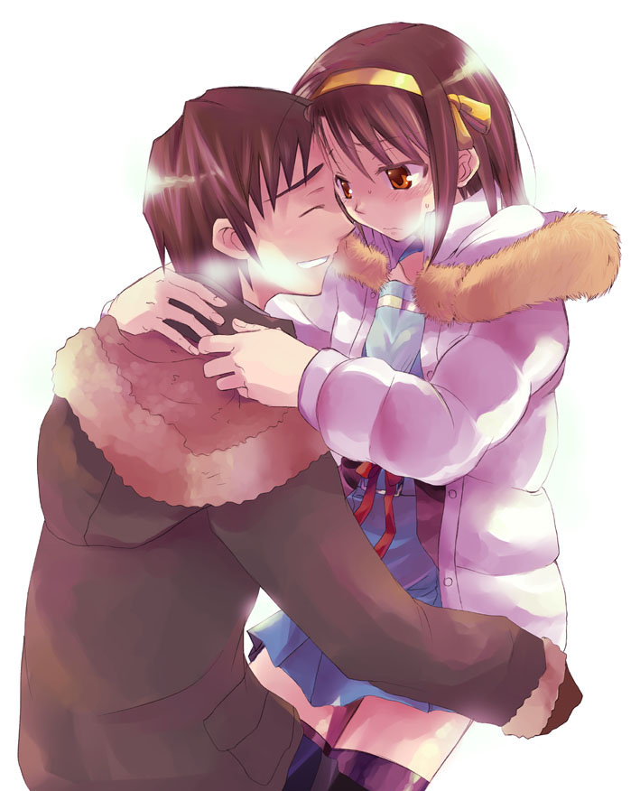 suzumiya haruhi and kyon (suzumiya haruhi no yuuutsu) drawn by anagura_mogura