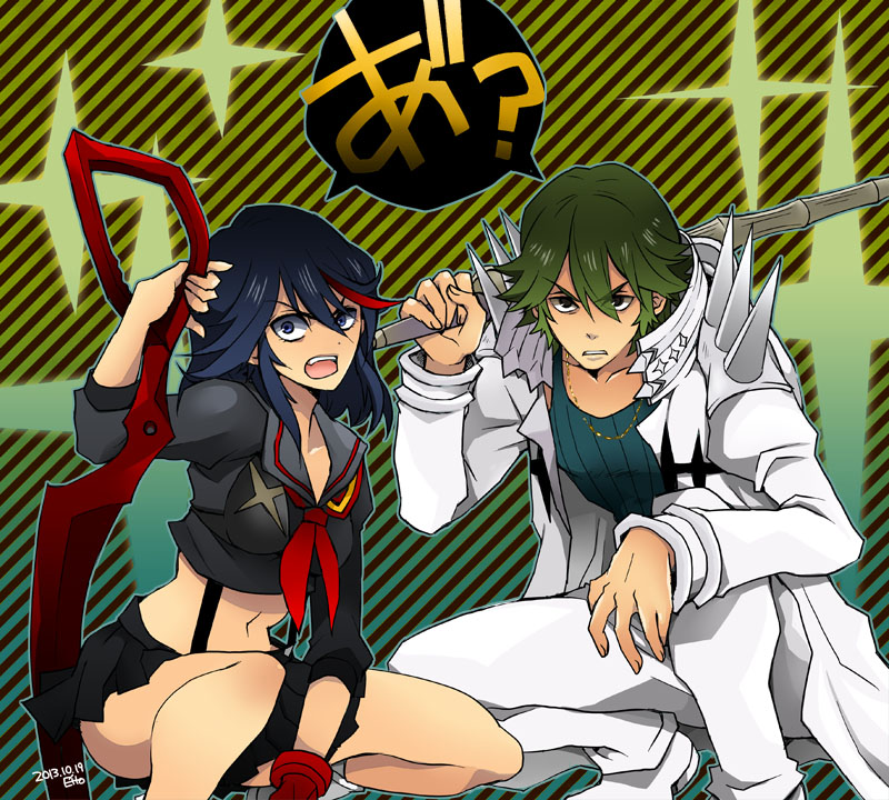 matoi ryuuko, senketsu, and sanageyama uzu (kill la kill) drawn by sptbird