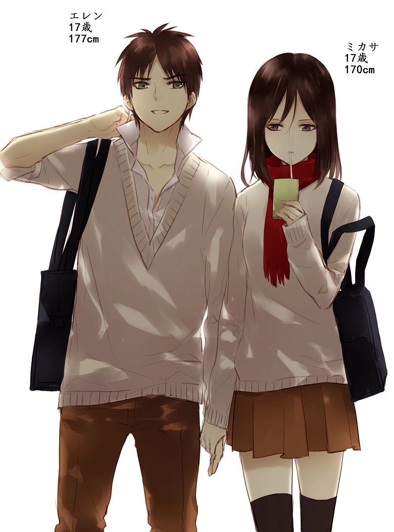 mikasa ackerman and eren yeager (shingeki no kyojin) drawn by yasai_(getsu)