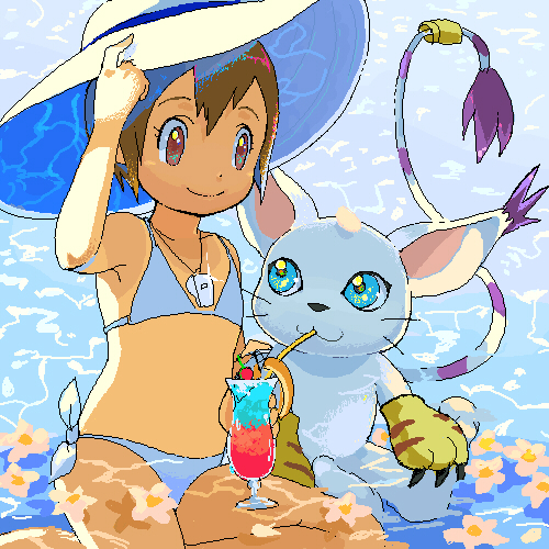 yagami hikari and tailmon (digimon and 1 more) drawn by sudou_(sudoyoji)