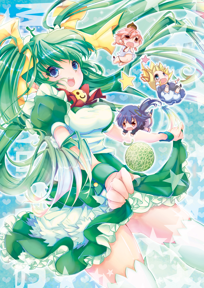 melon-chan, lemon-chan, black lemon-chan, and maron-chan (melonbooks and 1 more) drawn by tsucaco