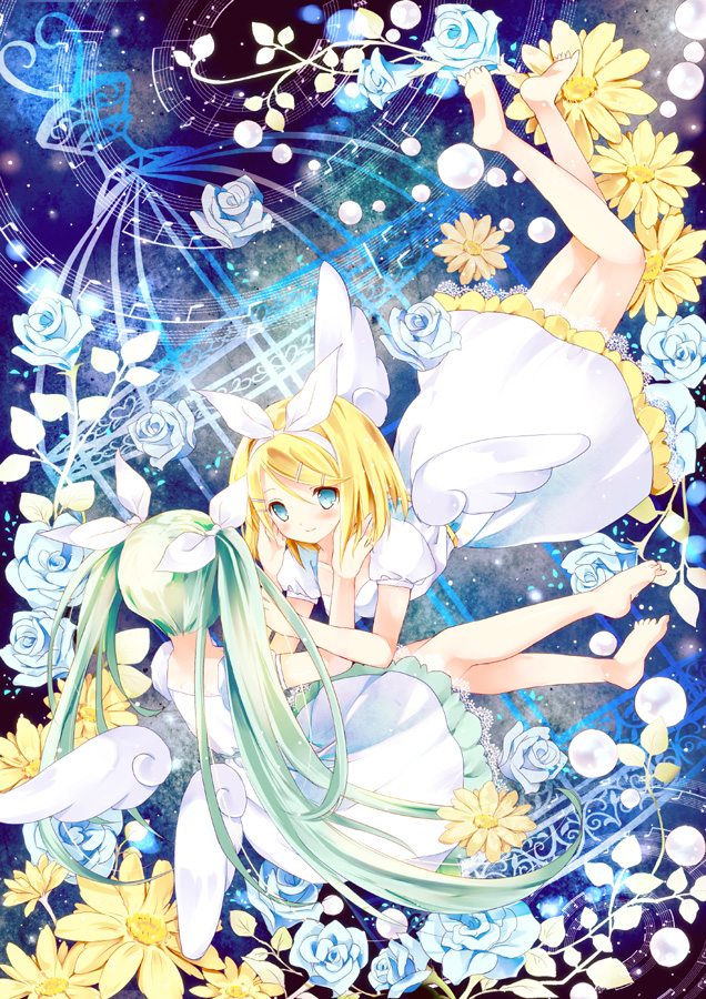 hatsune miku and kagamine rin (vocaloid) drawn by yukim27