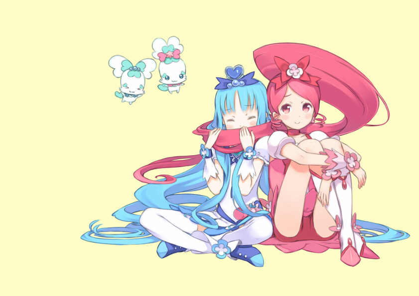 kurumi erika, hanasaki tsubomi, cure marine, cure blossom, coffret, and 1 more (precure and 1 more) drawn by kuroboshi_kouhaku