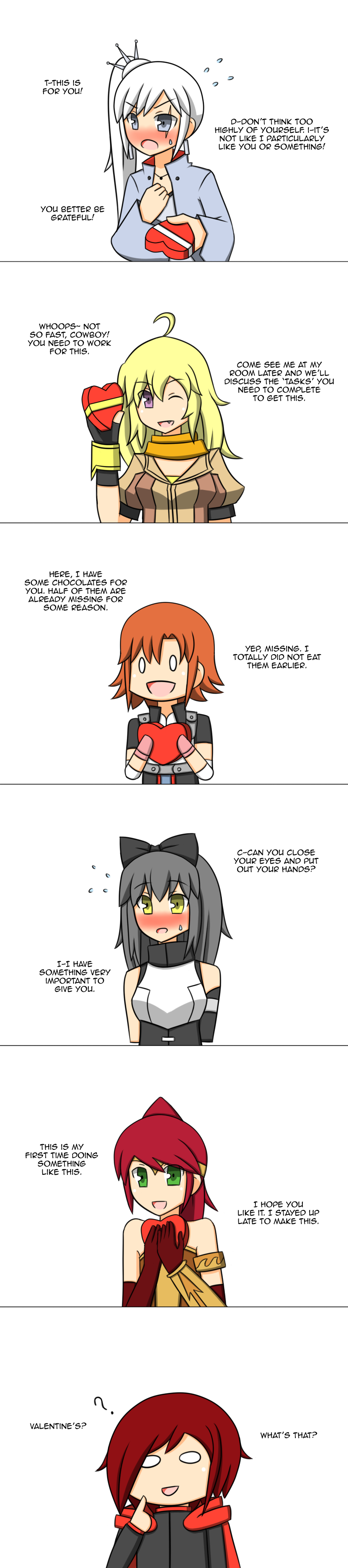 ruby rose, weiss schnee, yang xiao long, blake belladonna, pyrrha nikos, and 1 more (rwby) drawn by lunarisaileron
