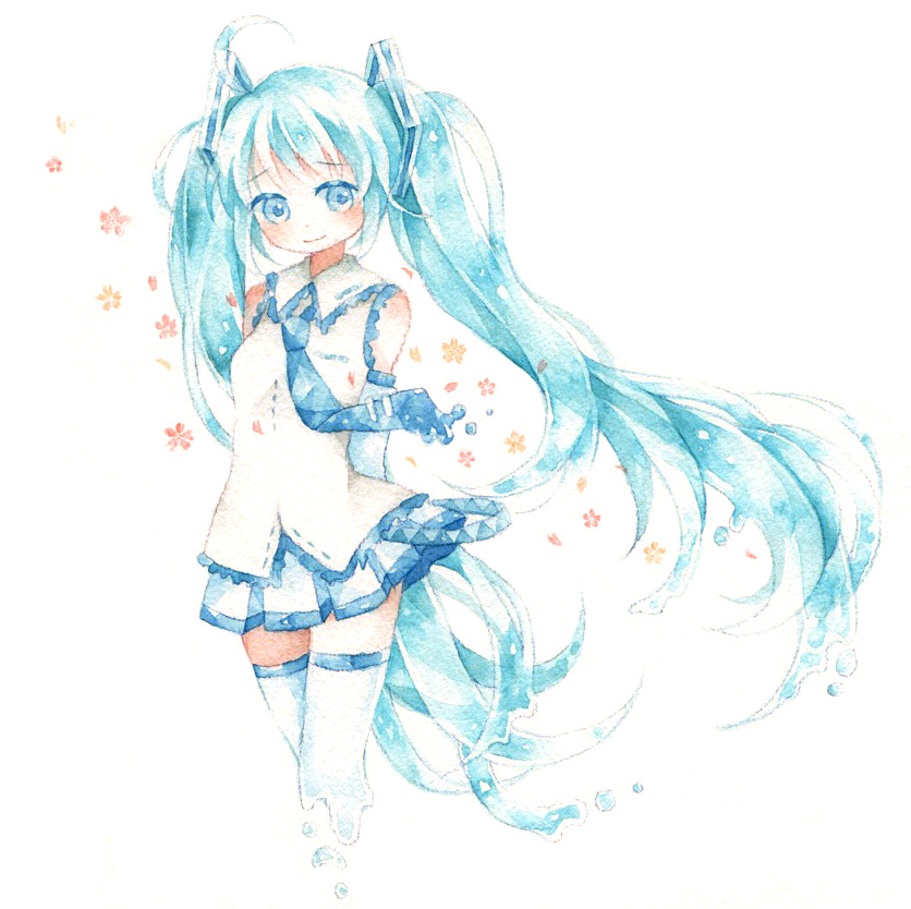 hatsune miku and yuki miku (vocaloid) drawn by imoi_(mizutama)