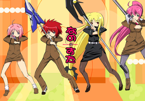 fate testarossa, signum, caro ru lushe, laevatein, erio mondial, and 3 more (lyrical nanoha and 2 more) drawn by okiura