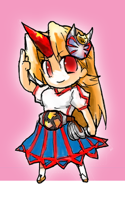 hoshiguma yuugi and kamen rider hibiki (touhou and 2 more) drawn by hashimoto