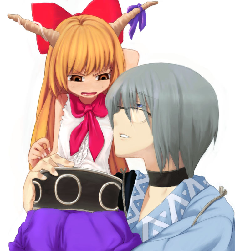 ibuki suika and morichika rinnosuke (touhou) drawn by 7c_(tdtdu)