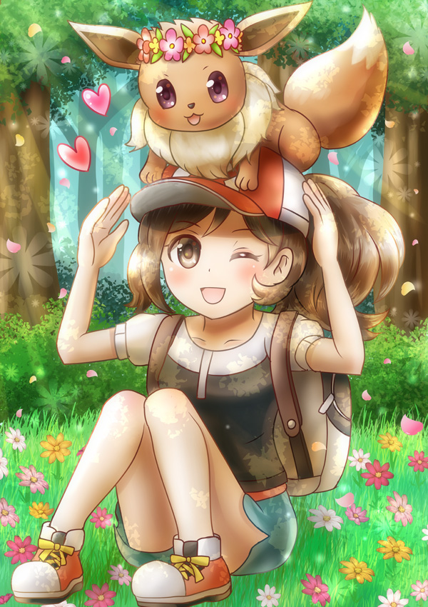 eevee and elaine (pokemon and 1 more) drawn by rinco