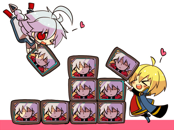 ragna the bloodedge, nu-13, and jin kisaragi (blazblue) drawn by kuro_yuzu