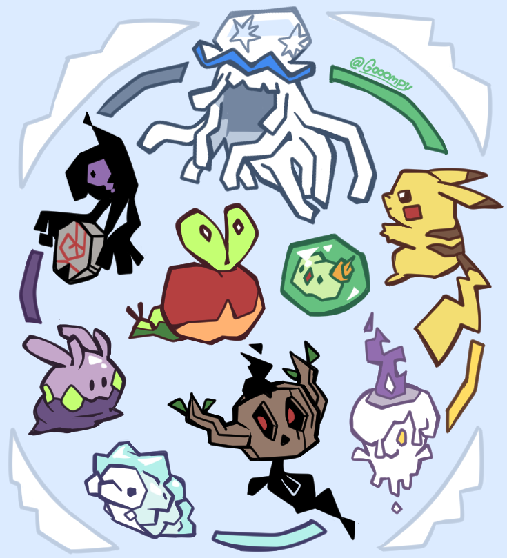pikachu, litwick, goomy, applin, nihilego, and 4 more (pokemon) drawn by gooompy