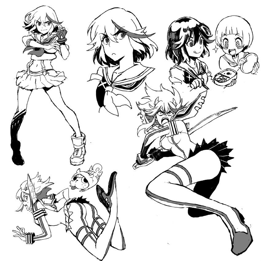 matoi ryuuko, senketsu, mankanshoku mako, and guts (kill la kill) drawn by ninagawa_yaeko