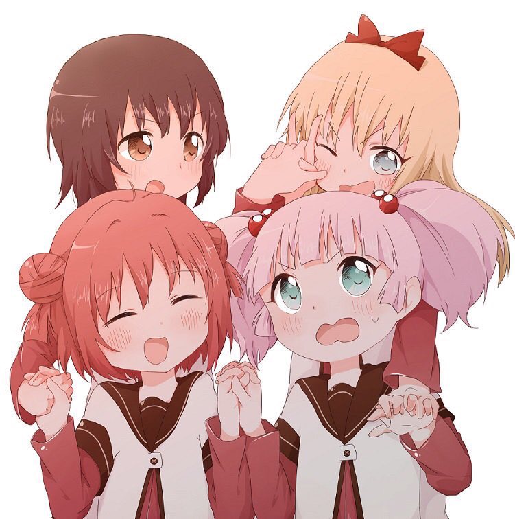 toshinou kyouko, akaza akari, funami yui, and yoshikawa chinatsu (yuruyuri) drawn by bafarin