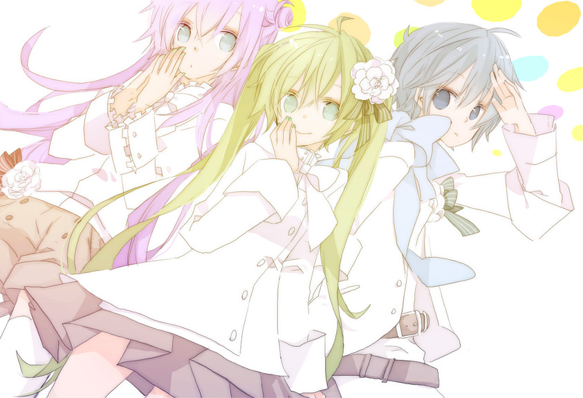hatsune miku, megurine luka, and kaito (vocaloid) drawn by yoshiki
